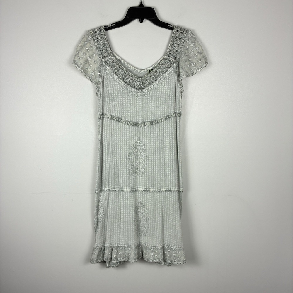 Sacred Threads Boho Festival Forest Fairy Dress M Gray Sundress Hippie NEW